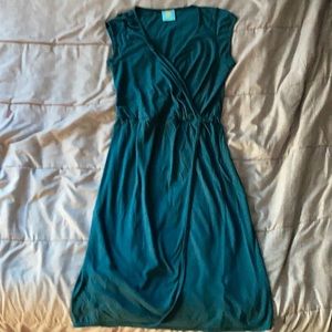 C&C California Dk Teal Faux Wrap Cap Sleeve Dress